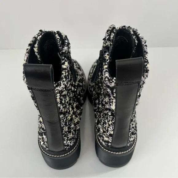 Tory Burch 50mm Tweed Lug Sole Combat Boots in Black/Multi - Picture 9 of 13
